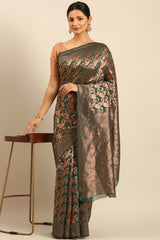 Teal Cotton Woven Saree