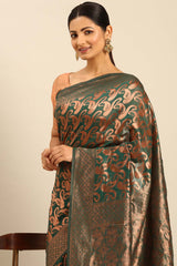 Teal Cotton Woven Saree