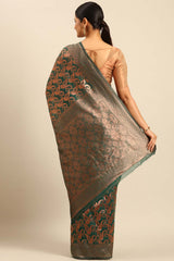 Teal Cotton Woven Saree