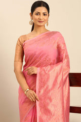 Pink Cotton Woven Saree