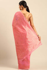 Pink Cotton Woven Saree