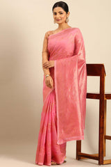 Pink Cotton Woven Saree