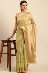 Green Cotton Woven Saree