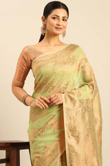 Green Cotton Woven Saree