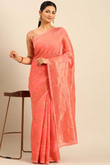 Peach Cotton Woven Saree