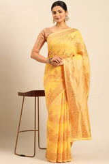 Yellow Cotton Woven Saree