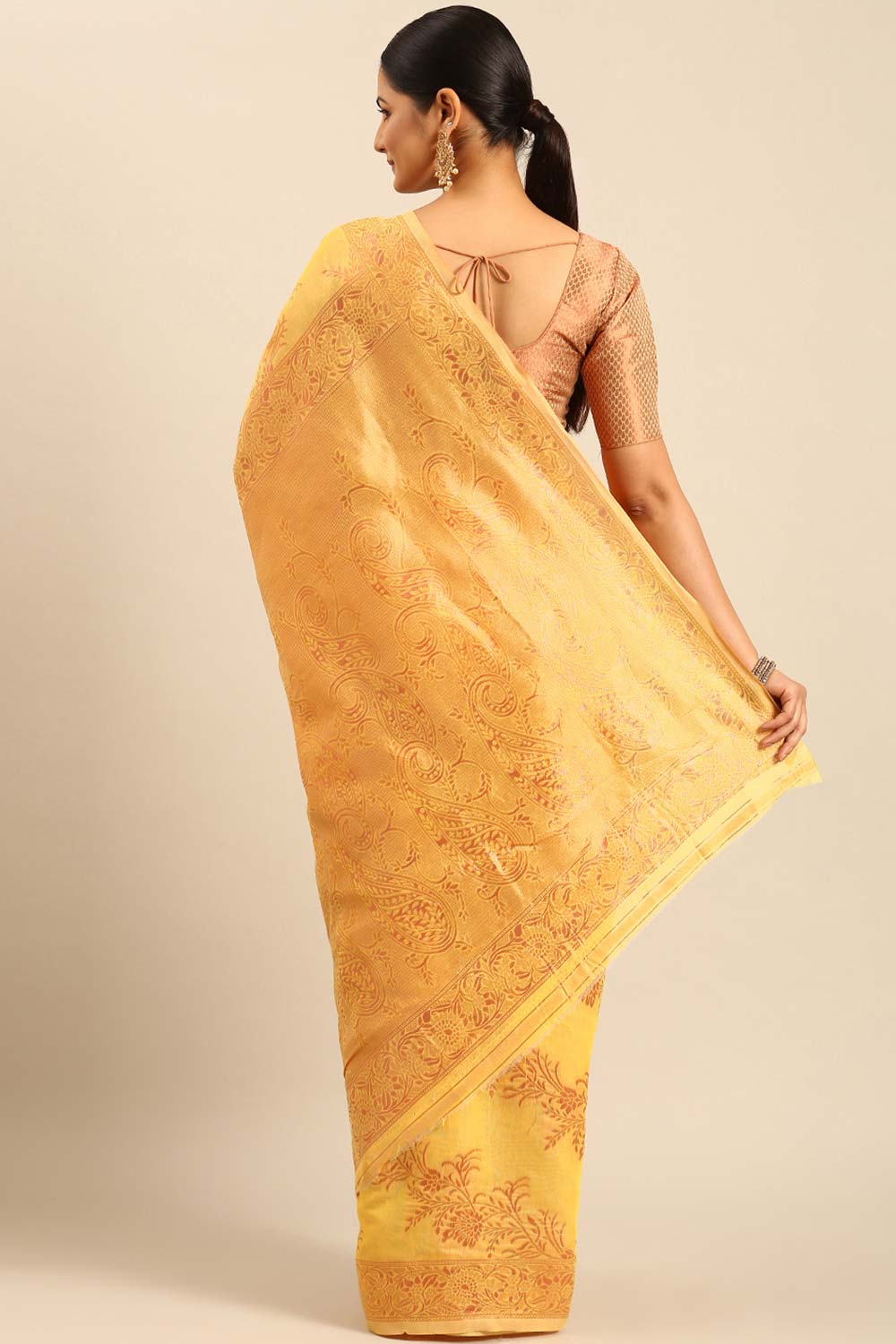 Yellow Cotton Woven Saree