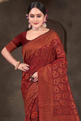 Rust Cotton Woven Saree