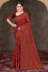 Rust Cotton Woven Saree