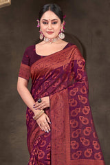 Purple Cotton Woven Saree