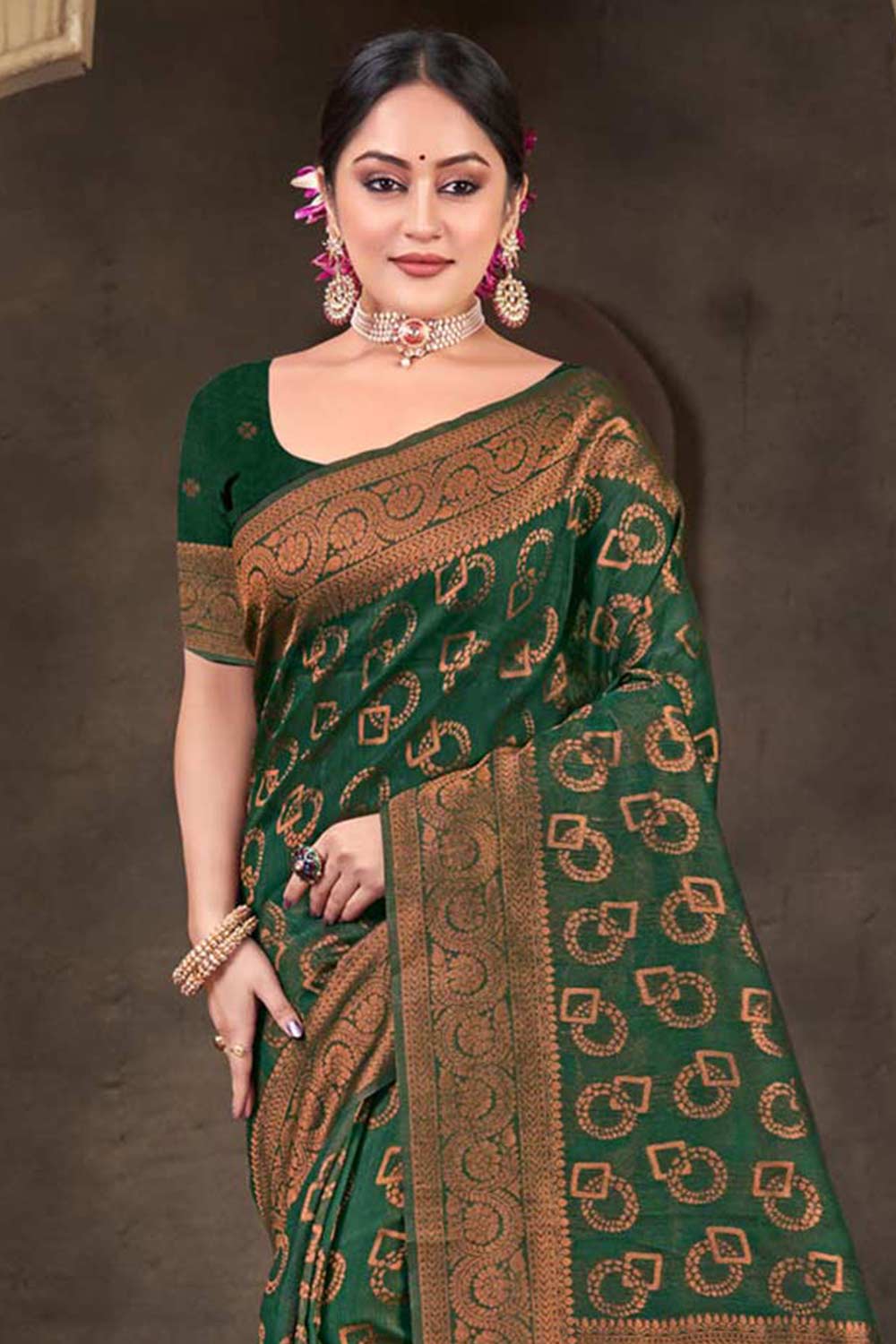 Green Cotton Woven Saree