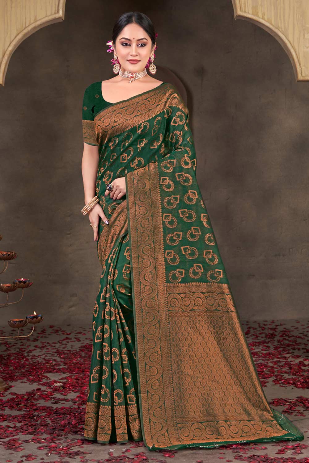 Green Cotton Woven Saree