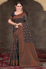 Black Cotton Woven Saree