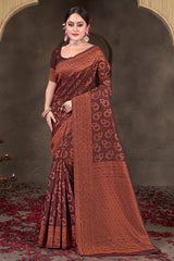 Brown Cotton Woven Saree