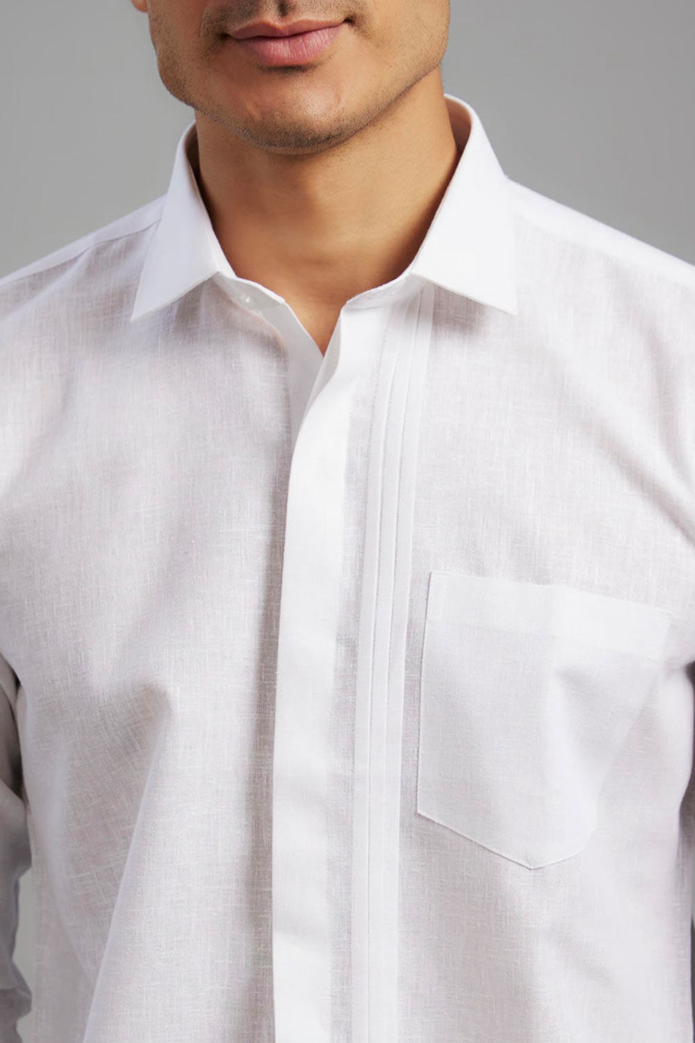 Men's White Cotton Solid Shirt