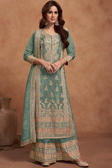 Light Green Vichitra Silk Embroidered Palazzo Suit