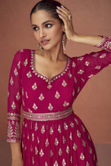 Pink Georgette Embroidered Palazzo Suit