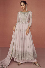 Onion Pink Georgette Embroidered Palazzo Suit