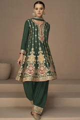 Green Georgette Embroidered Palazzo Suit