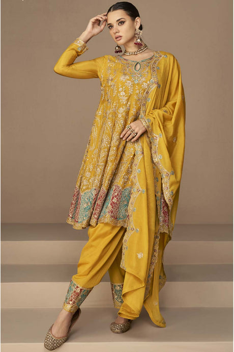 Yellow Georgette Embroidered Palazzo Suit