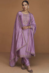 Lavender Silk Embroidered Designer Salwar Suit