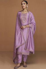 Lavender Silk Embroidered Designer Salwar Suit