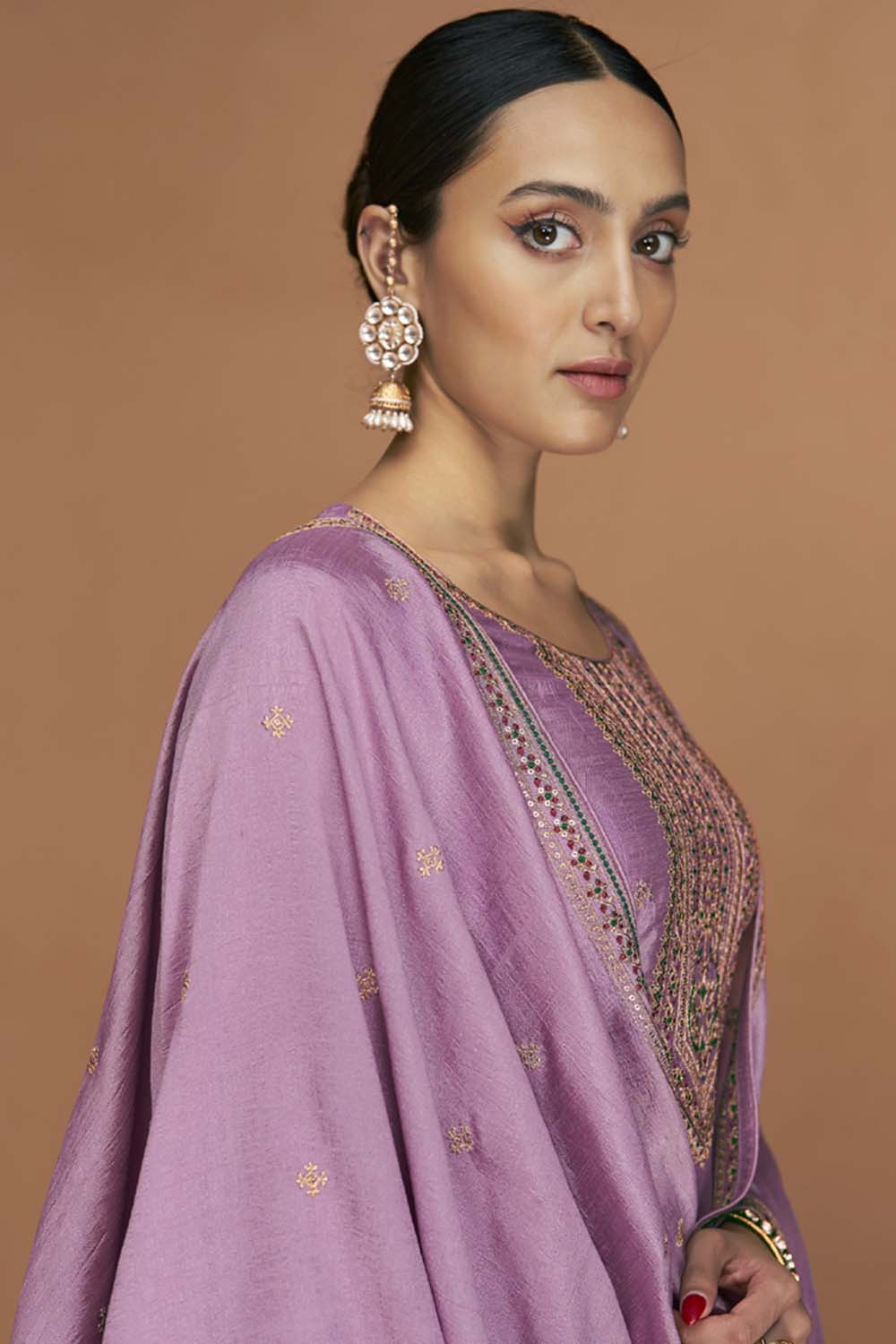 Lavender Silk Embroidered Designer Salwar Suit