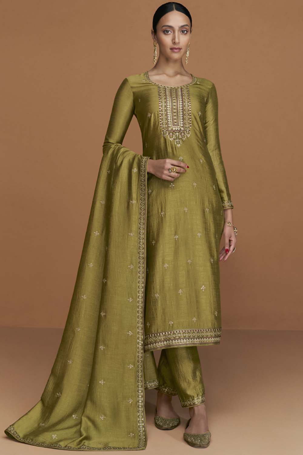 Mahendi Silk Embroidered Designer Salwar Suit