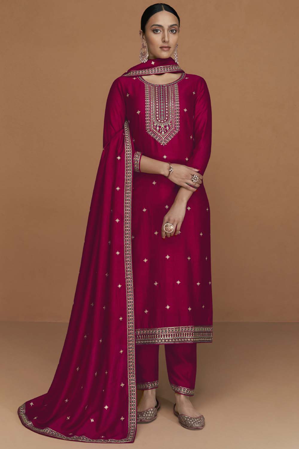 Maroon Silk Embroidered Designer Salwar Suit