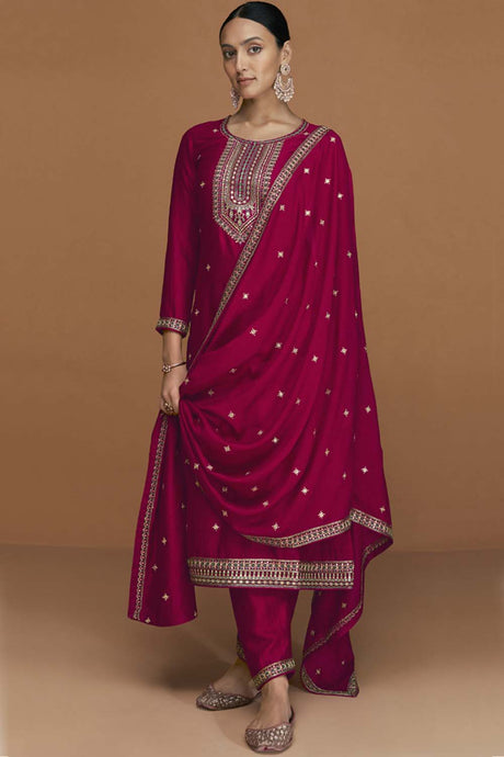 Maroon Silk Embroidered Designer Salwar Suit