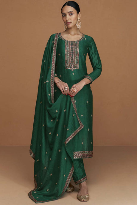 Green Silk Embroidered Designer Salwar Suit