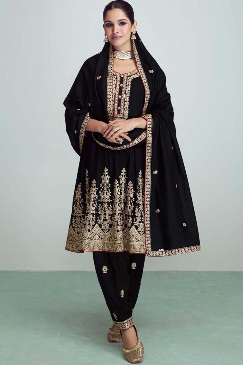 Black Premium Silk Embroidered Suit