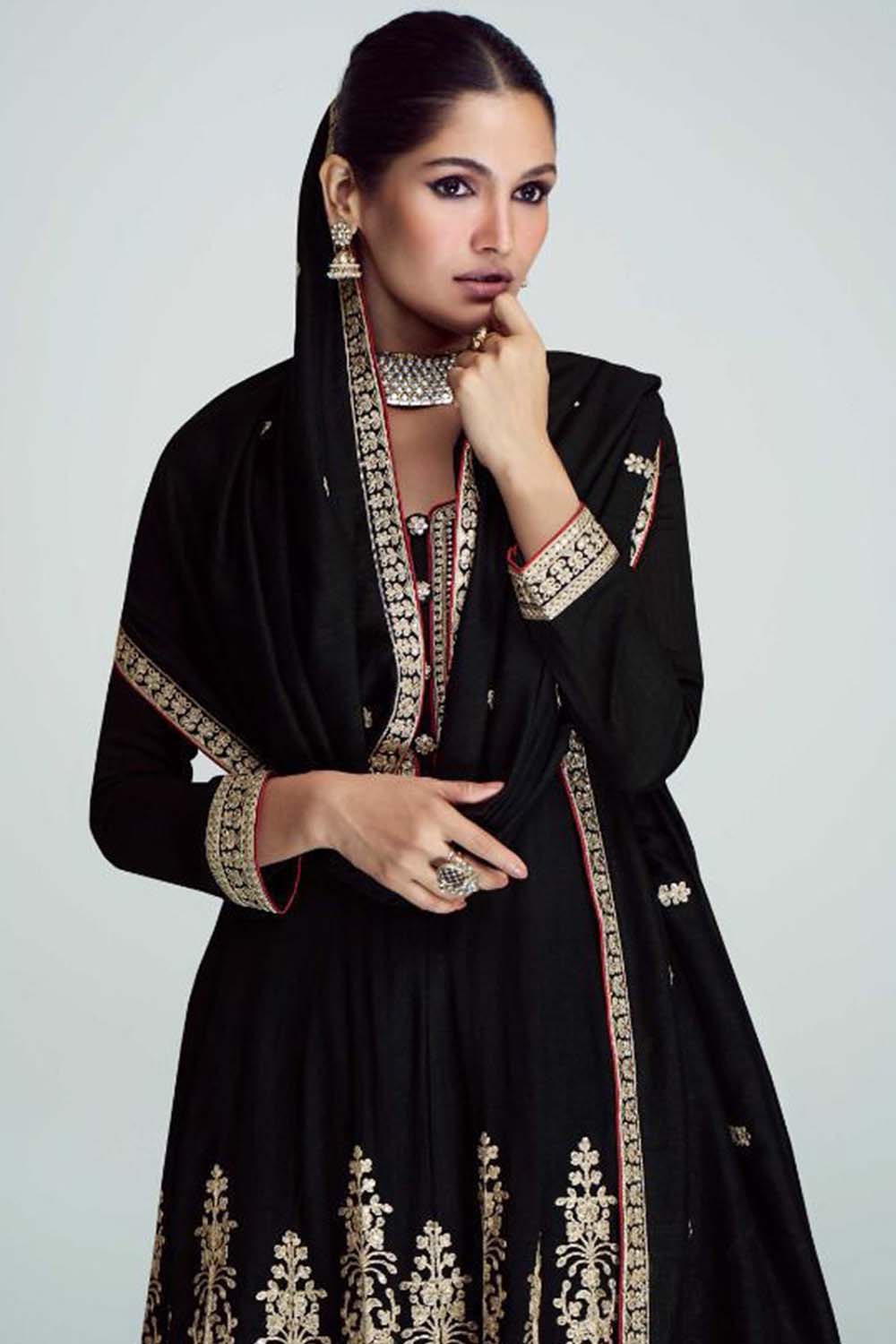 Black Premium Silk Embroidered Suit