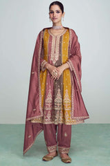 Peach Premium Silk Embroidered Suit