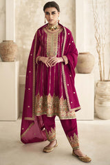 Rani Pink Silk Embroidered Designer Palazzo Suit