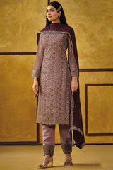 Onion Pink Silk Embroidered Round Neck Salwar Kameez