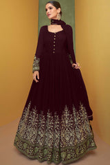 Wine Georgette Embroidered Anarkali Suit