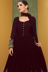 Wine Georgette Embroidered Anarkali Suit