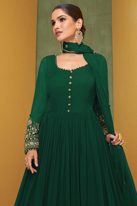 Green Georgette Embroidered Anarkali Suit