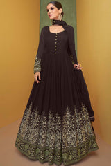 Brown Georgette Embroidered Anarkali Suit