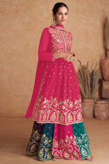 Pink Faux Georgette Embroidered Round Neck Pakistani Salwar Kameez