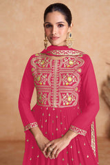 Pink Faux Georgette Embroidered Round Neck Pakistani Salwar Kameez