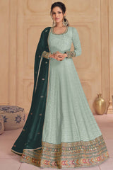 Lime Green Georgette Embroidered Anarkali Suit