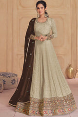 Beige Georgette Embroidered Anarkali Suit