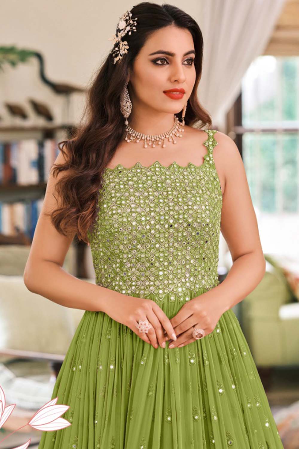 Green Georgette Embroidered Anarkali Suit