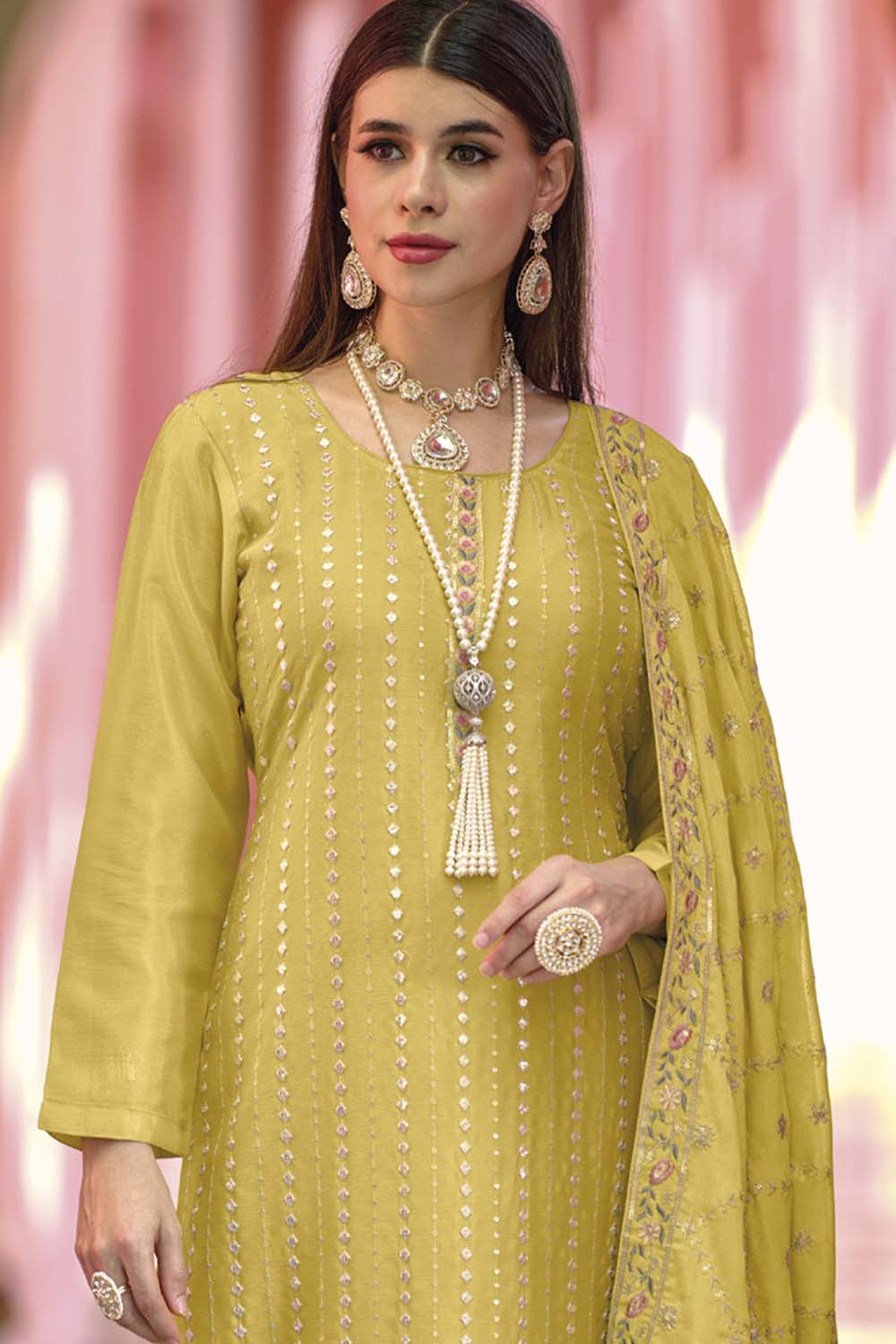 Yellow Georgette Embroidered Designer Salwar Suit