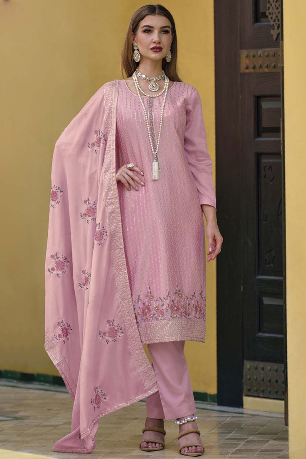 Pink Georgette Embroidered Designer Salwar Suit