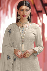 Beige Georgette Embroidered Designer Salwar Suit