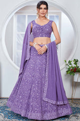 Light Purple Georgette Embroidered Thread Lehenga