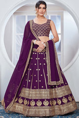 Purple Georgette Embroidered Thread Lehenga